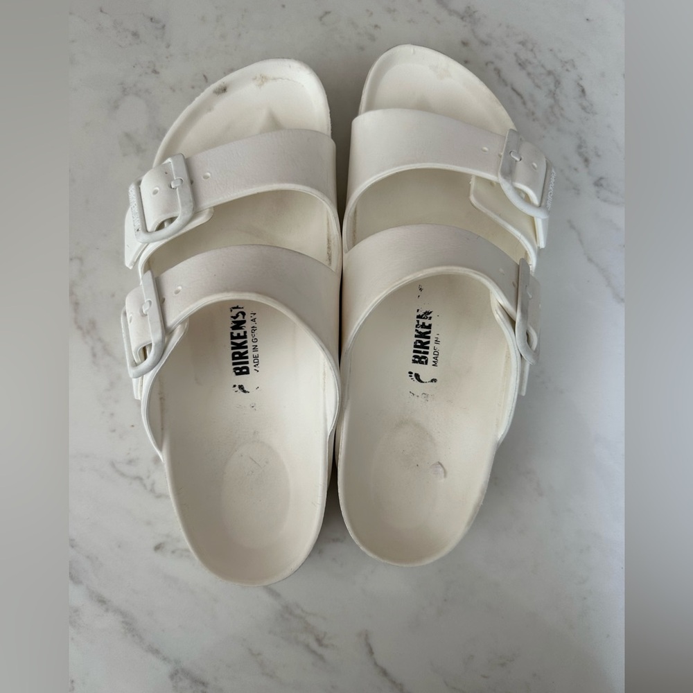 Birkenstock Sandals Womens 37 6 Arizona Eva Slides White Buckle Foam Lightweight